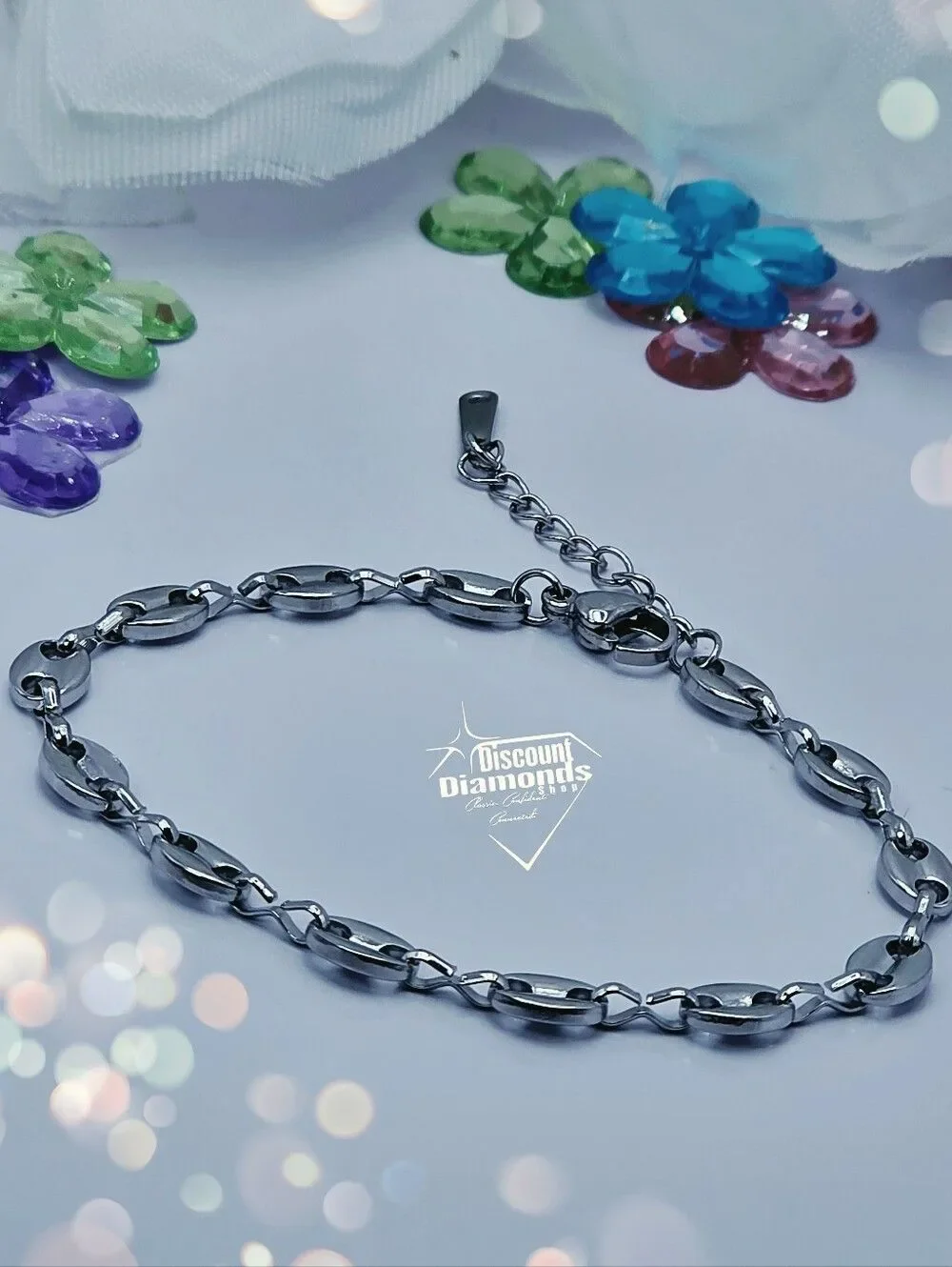 18K White Gold Titanium Coffee Bean Bracelet